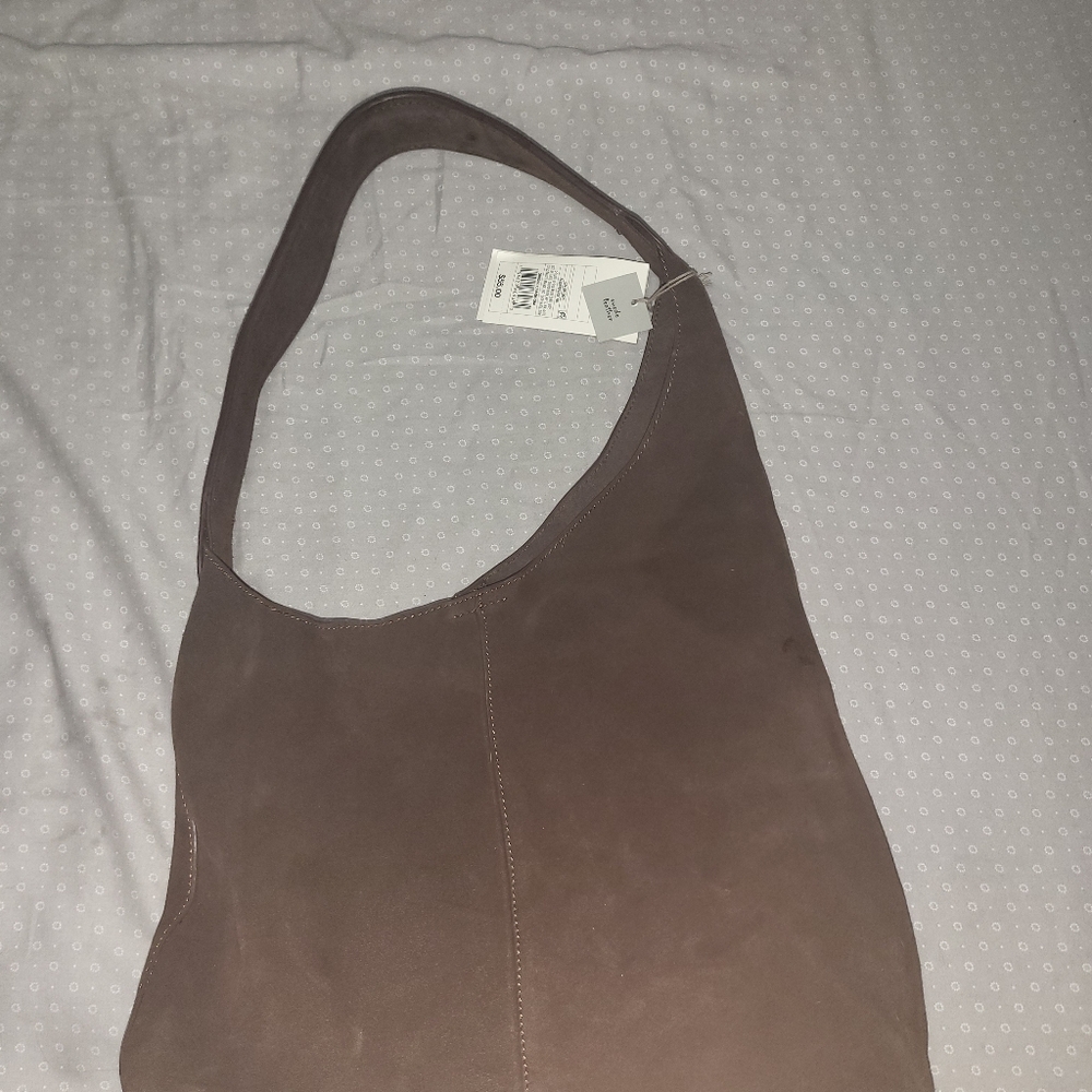 Asymmetrical Brown Suede Shoulder Bag - Picture 4 of 8